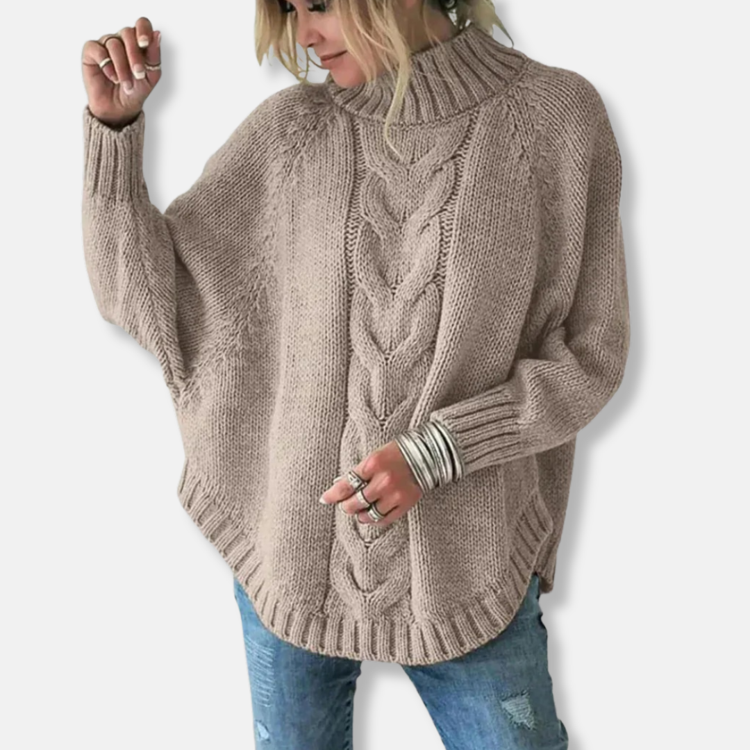 Jessica Wool Oversized Turtleneck Sweater | Cable Knit Sweater