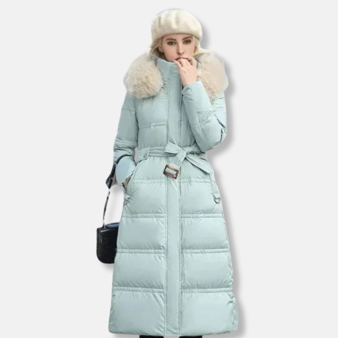 Mia Relaxed Fit Long Puffer Jacket | Fur Trim Long Puffer Jacket
