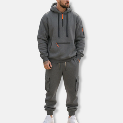 Men's Tracksuit – Relaxed Fit – Half-Zip Hoodie – Cotton Blend Cargo Pants