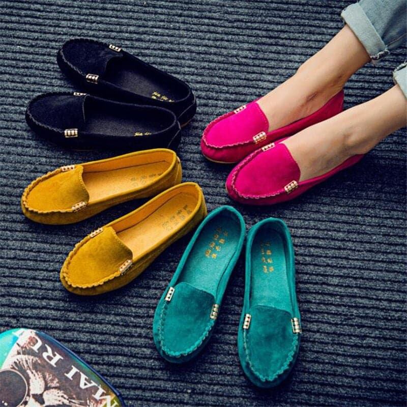 Dame Loafers - Denimstoff - Slip-on - Dekorative Metalldetaljer - Komfortsåle