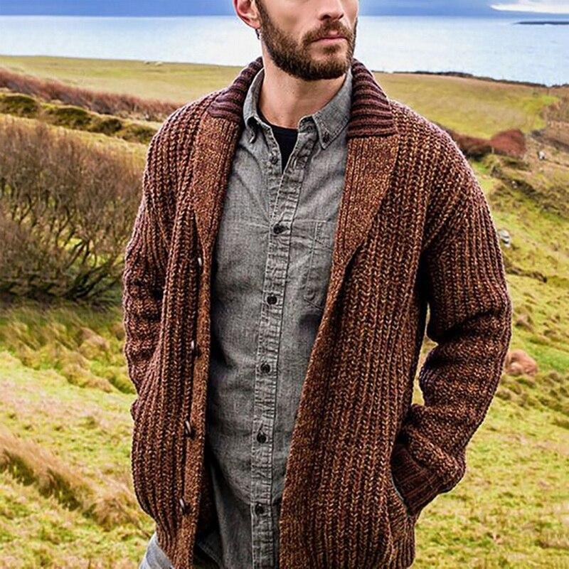 Herre Cardigan - Tykk Strikk - Åpen Front - Ribbestrikket med Sjal Krage - Komfortabel Passform