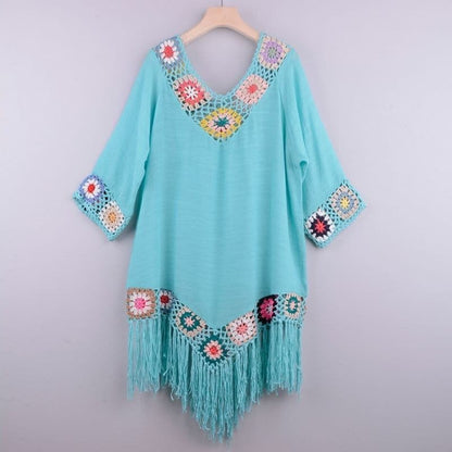 Women's Beach Tunic – Lightweight and Breathable – V-neck with Crochet Details – Loose Fit
