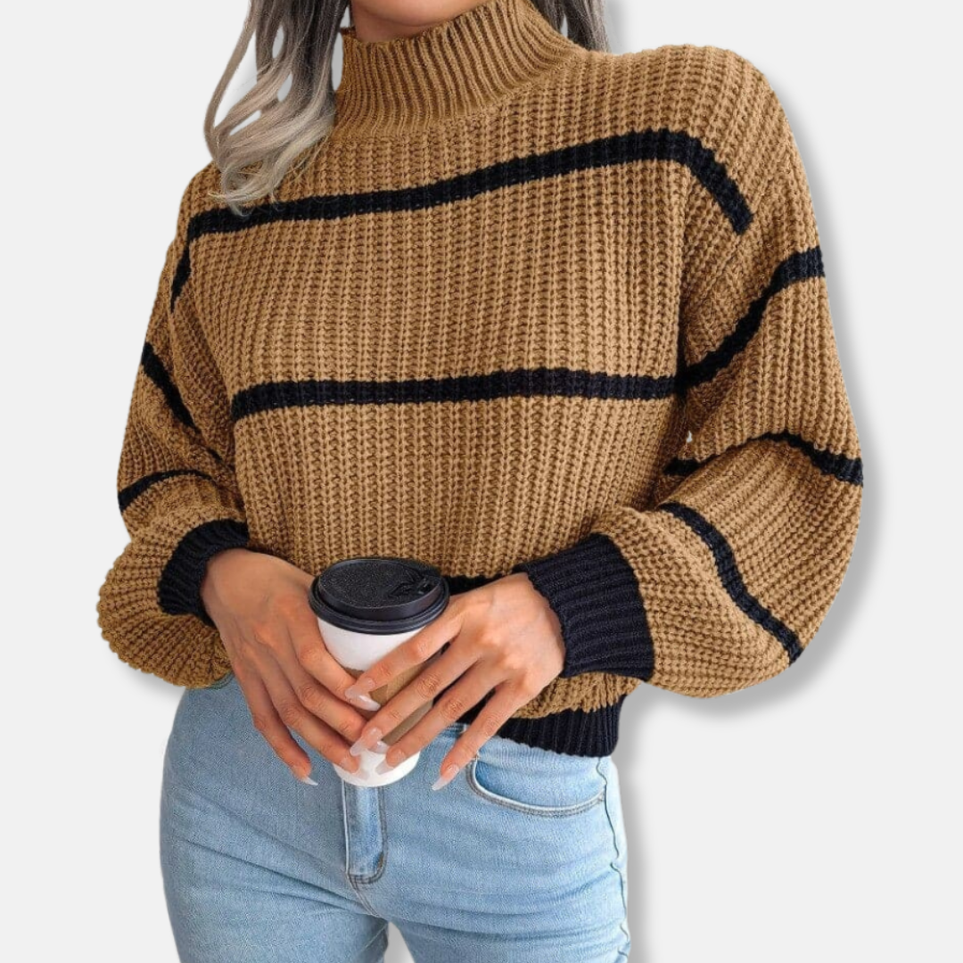 Nancy Oversized Turtleneck Sweater | Striped Cropped Sweater