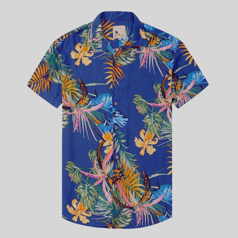 Herreskjorte – Hawaiiskjorte – Kortermet – Pustende Bomull – Casual Knappelukking