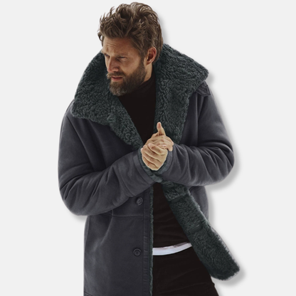 Men’s Coat - Brushed Fabric - Relaxed Fit - Notched Lapel Collar - Mid-Thigh Length