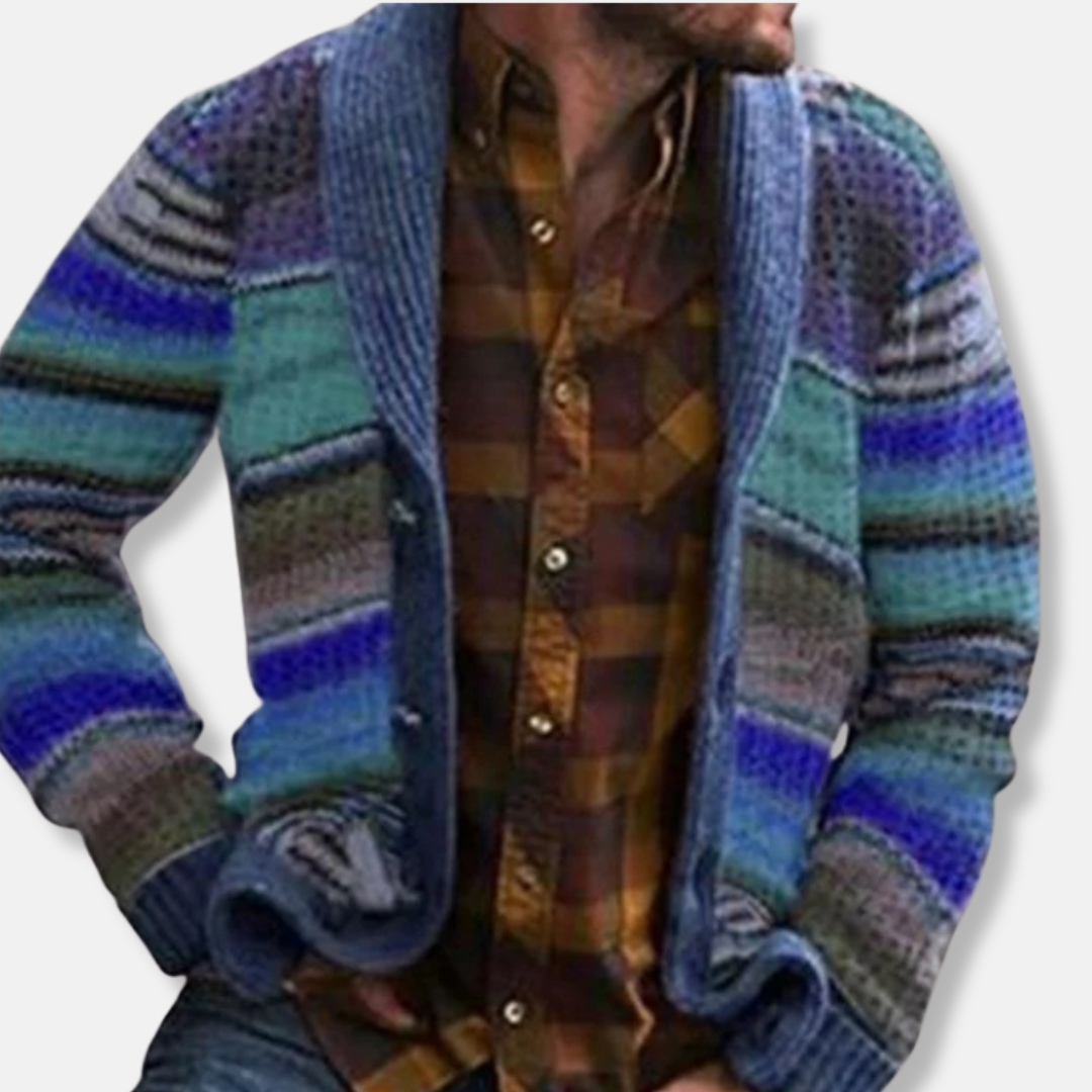 Federico Relaxed Fit Cardigan | Shawl Collar, Striped Cardigan