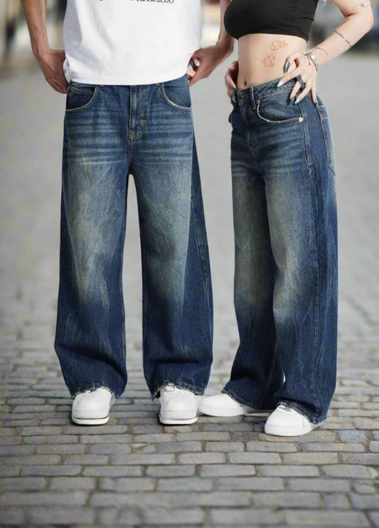 Unisex Vide Jeans – Baggy Passform – Høyt Liv – Komfortabelt og Casual Denim