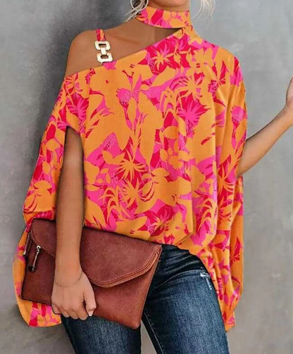 Women's Off-Shoulder Top – Relaxed Fit – Asymmetric Neckline – Breathable Fabric