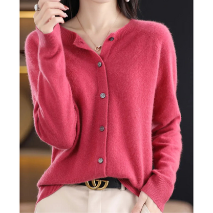 Dame Cardigan - Myk Ull-Kasjmir - Rund Hals - Knappelukking - Komfortabel Passform