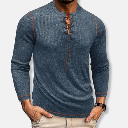 Valerio Slim Fit Henley Shirt | Lace-Up Neck Henley Shirt
