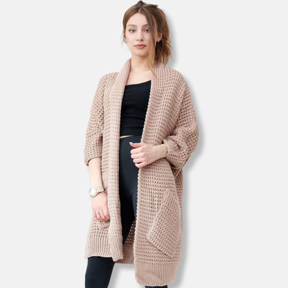 Women's Coat – Oversized Fit – Open Front – Chunky Knit Wool Blend – Pockets