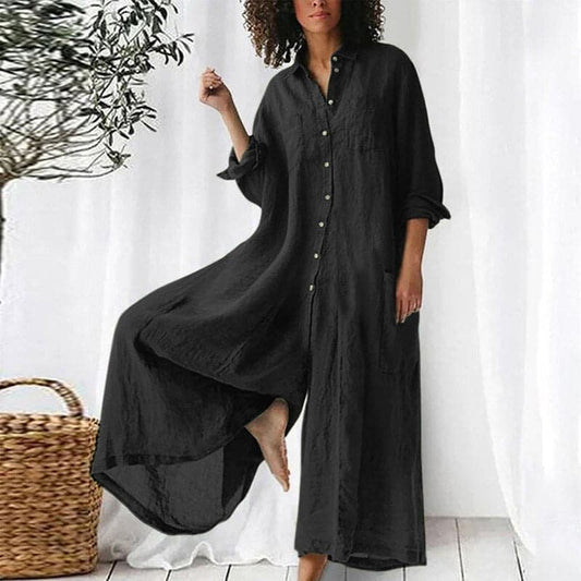 Women's Shirt Dress - Long Loose Fit - Soft Fabric - Buttons and Collar - Casual Style