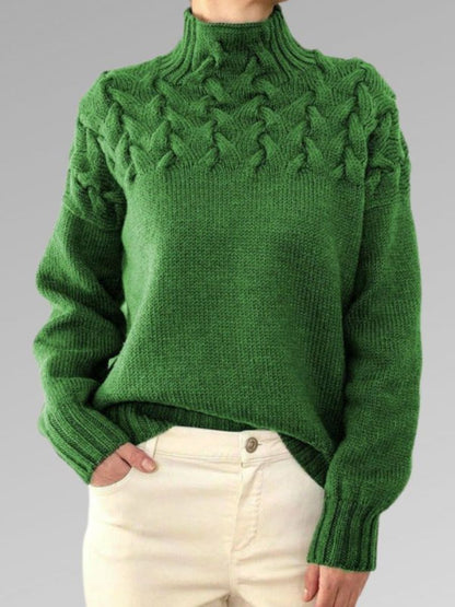 Women's Sweater – Wool Blend – Relaxed Fit – Cable Knit – High Neck