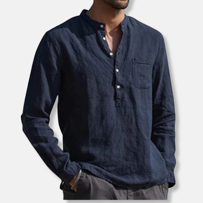 Alessio Linen Relaxed Fit Henley Shirt | Long Sleeve Henley Shirt