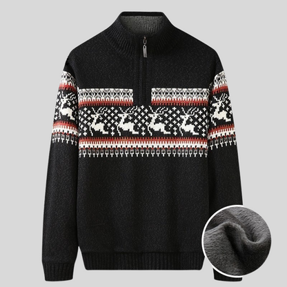 Men's Nordic Knit Sweater – Half Zip with High Collar – Warm Plush Lining
