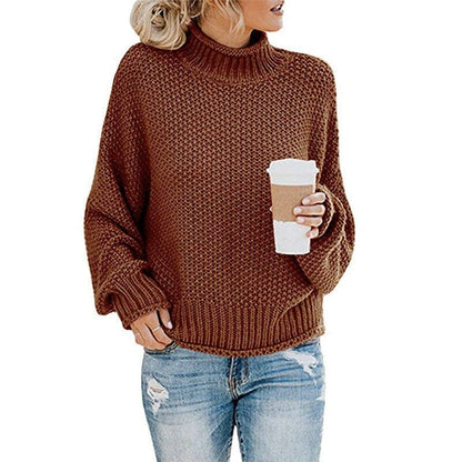 Dame Strikkegenser - Høy Høyhalset - Chunky Strikk - Oversized Passform - Lange Ermer