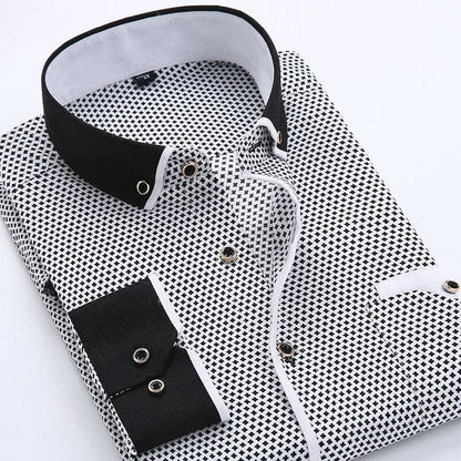 Men's Shirt – Classic Fit – Breathable Fabric – Geometric Pattern – Contrast Details