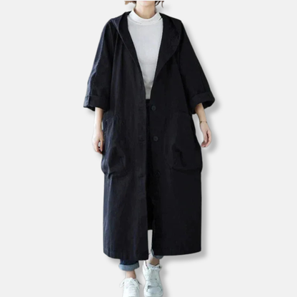Aria Oversized Trench Coat | Hooded, Button Front Trench Coat
