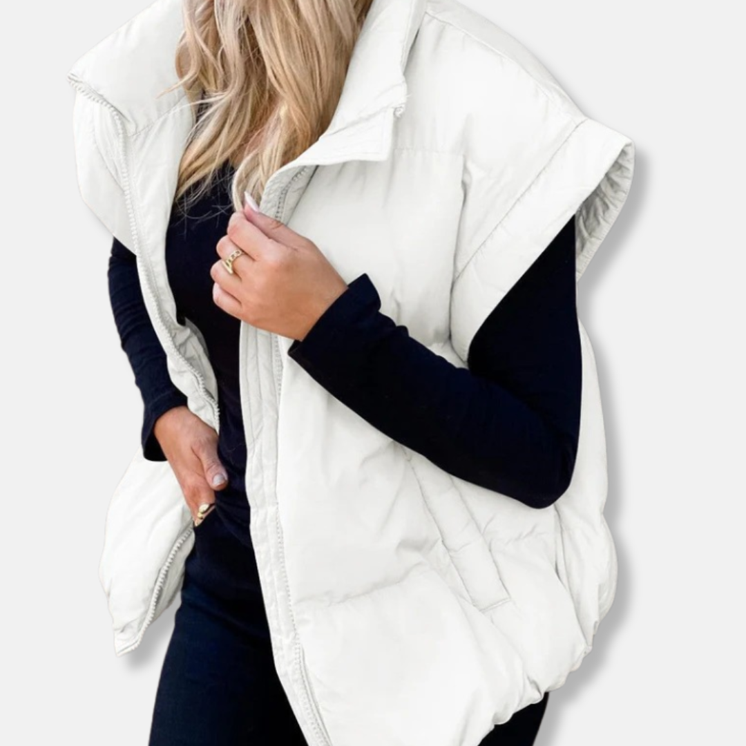 Erin Relaxed Fit Puffer Vest | High Collar, Quilted Puffer Vest