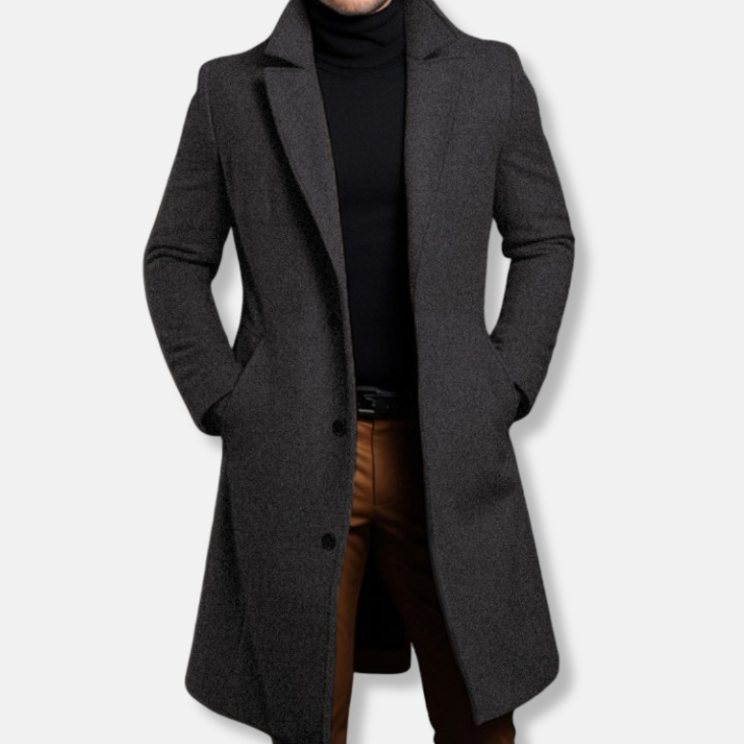 Men's Trench Coat – Tailored Fit – Wool Blend – Single-Breasted – Knee-Length