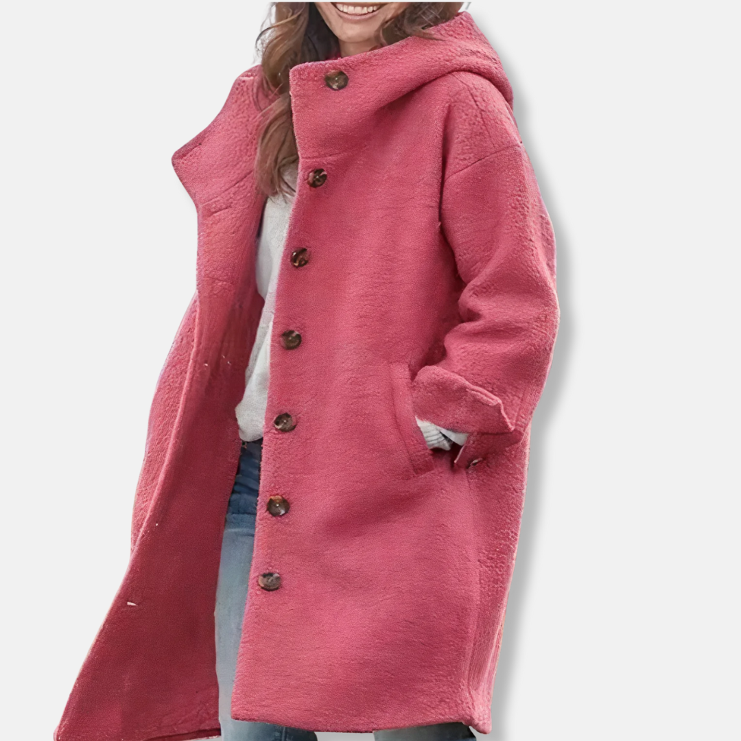 Eliza Wool Oversized Coat | Hooded Knee-Length Coat