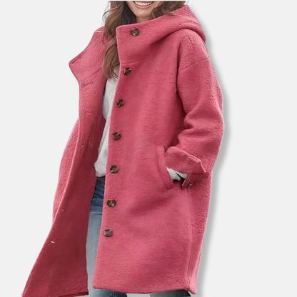 Eliza Wool Oversized Coat | Hooded Knee-Length Coat