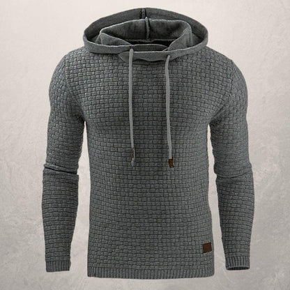 Men's Hoodie – Slim Fit – Soft Knit – Checkered Texture – Long Sleeves