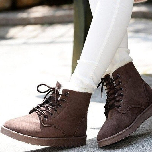 Dame Ankelstøvletter - Semsket Look - Varme Fôrede - Snøring - Gummisåle