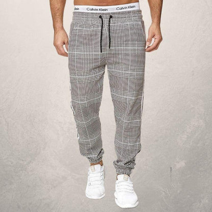 Herre Joggebukse - Slim Fit - Elastisk Linning med Snøring - Strukturet Stoff - Side Striper