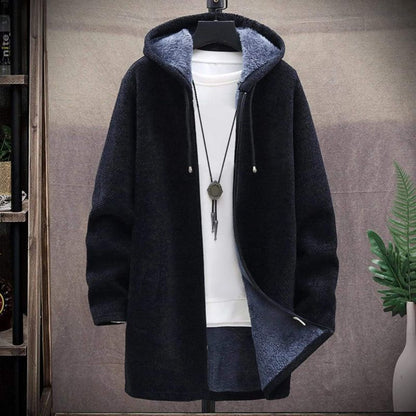 Herre Hettecardigan - Strikket Tekstur - Foret med Fleece - Åpen Front - Med Sidelommer
