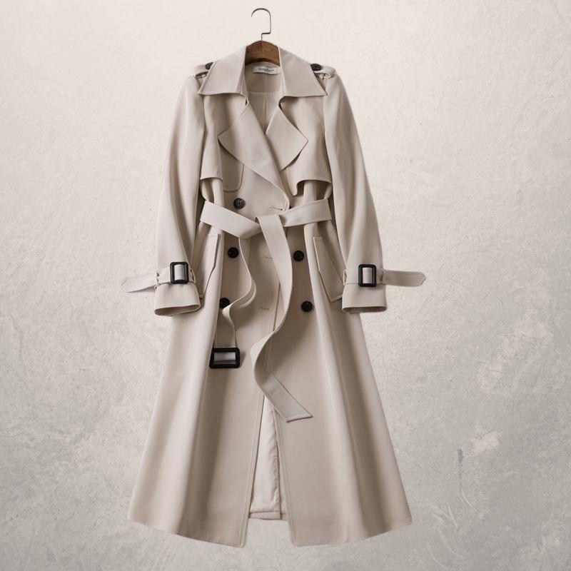 Dame Trenchcoat - Dobbeltspent - Midjebelte - Stormklaff - Justerbare Mansjetter