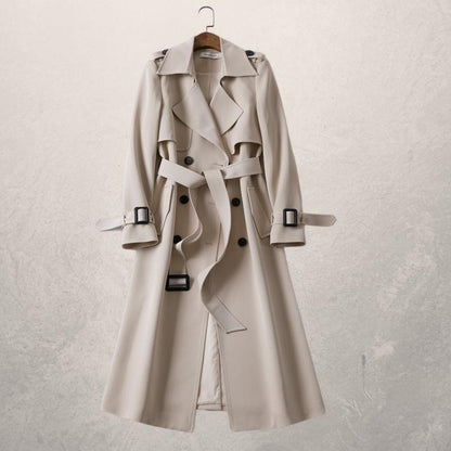 Dame Trenchcoat - Dobbeltspent - Midjebelte - Stormklaff - Justerbare Mansjetter