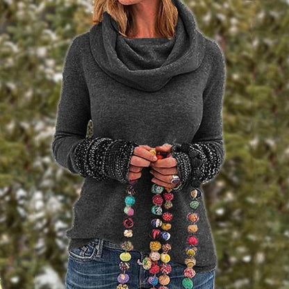 Women's Knitted Sweater – Soft Knit – Relaxed Fit – Cowl Neck – Textured Cuffs