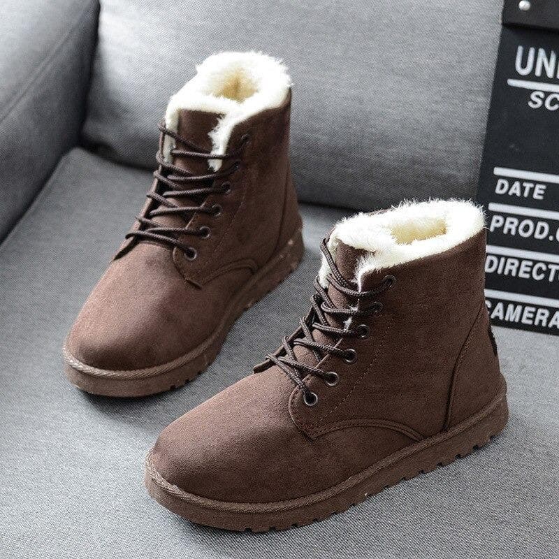 Women's Ankle Boots - Suede Look - Warm Lined - Lacing - Rubber Sole