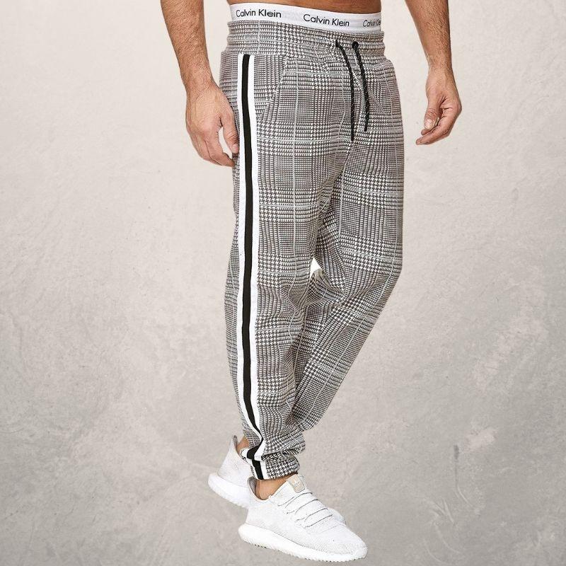 Herre Joggebukse - Slim Fit - Elastisk Linning med Snøring - Strukturet Stoff - Side Striper