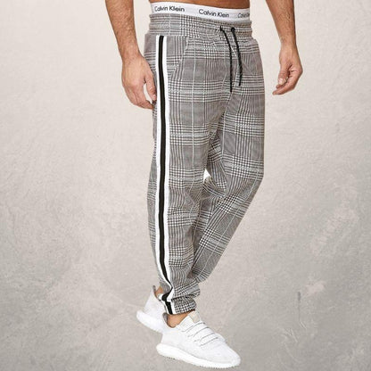 Herre Joggebukse - Slim Fit - Elastisk Linning med Snøring - Strukturet Stoff - Side Striper