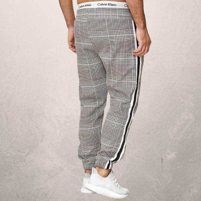 Herre Joggebukse - Slim Fit - Elastisk Linning med Snøring - Strukturet Stoff - Side Striper