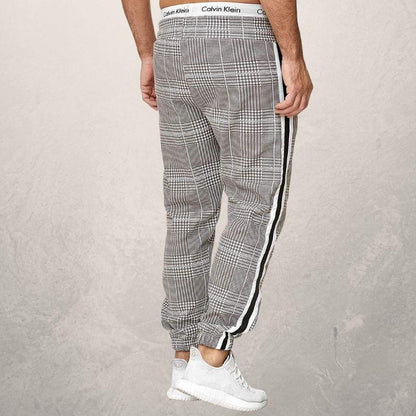 Herre Joggebukse - Slim Fit - Elastisk Linning med Snøring - Strukturet Stoff - Side Striper