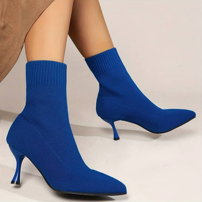 Women's Ankle Boots - Knitted Sock Boots - Pointed Toe - Slim Stiletto Heel - Tight Fit