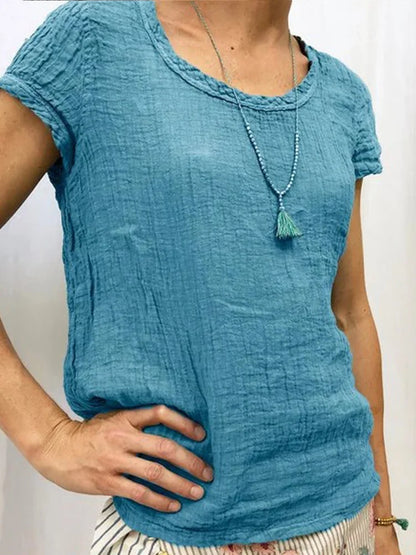 Women's T-shirt – Relaxed Fit – Crinkled Texture – Breathable Fabric – Short Sleeve