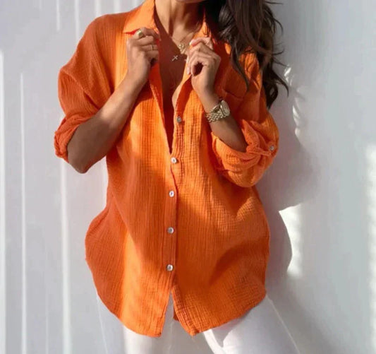 Women's Blouse – Natural Fibers – Relaxed Fit – Long-Sleeved Shirt with Collar