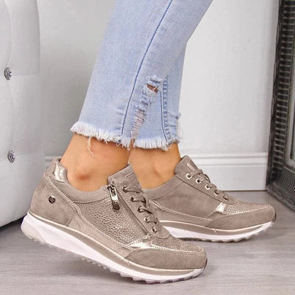 Women's Sneakers - Breathable Upper - Zipper Detail - Comfortable Sole