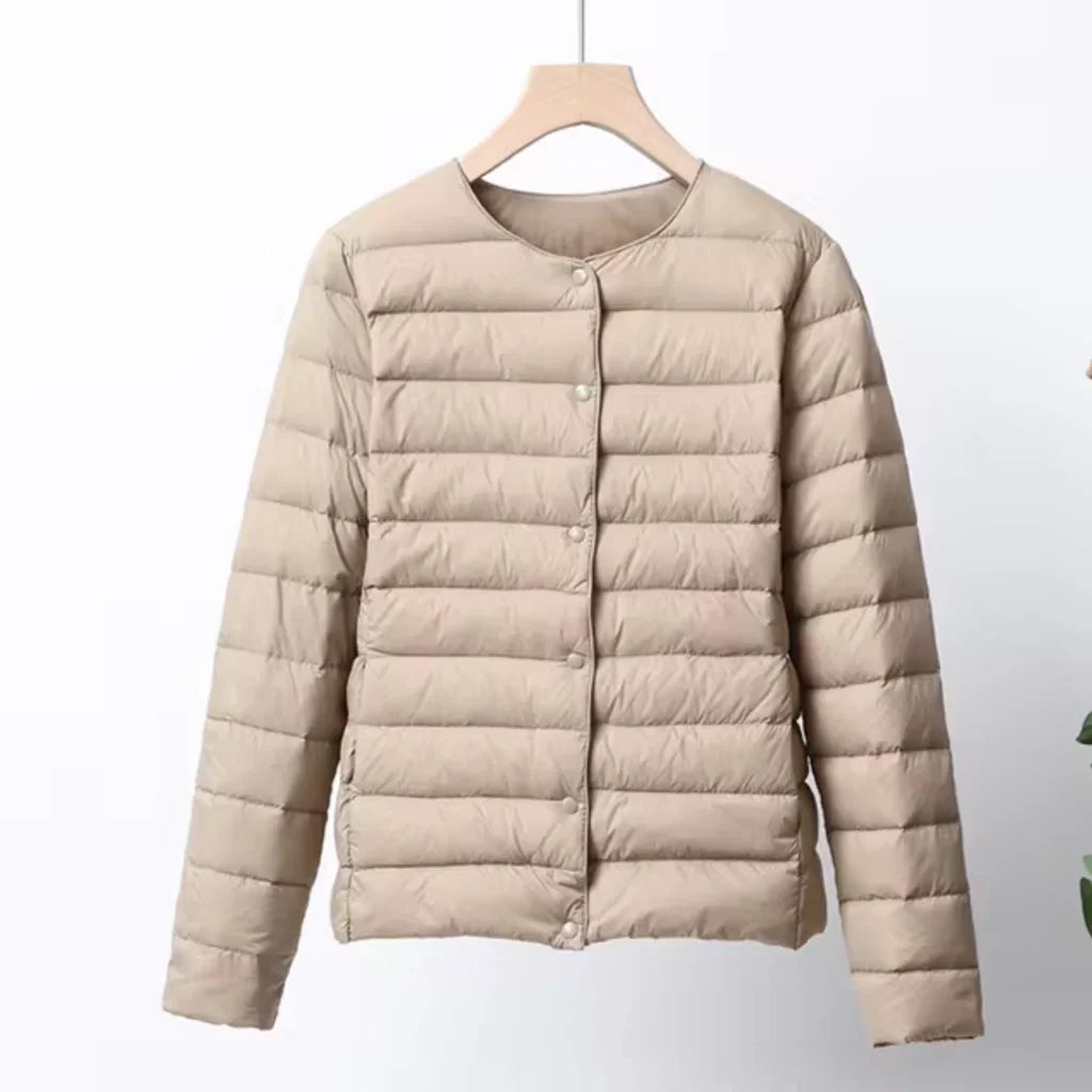 Women's Jacket – Down Quilted – Ultralight – Slim Fit – Button Closure – Hip Length