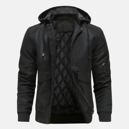 Nathan Leather Hooded Bomber Jacket | With Quilted Lining Jacket