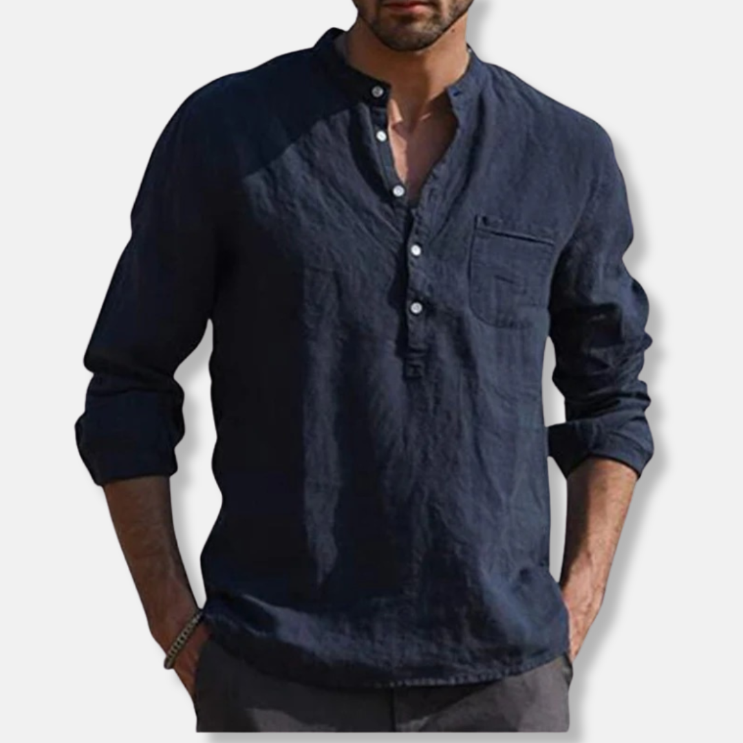 Alessio Linen Relaxed Fit Henley Shirt | Long Sleeve Henley Shirt