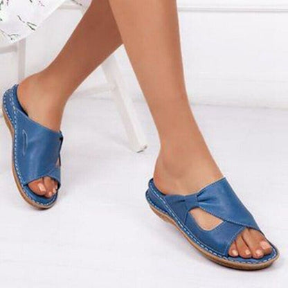 Women's Sandals - Leather - Slip-on Comfort - Open Toe - Stylish Cut-out Pattern