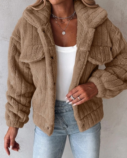 Women's Teddy Jacket – Oversized Fit – Soft Texture – Buttons – Relaxed Style