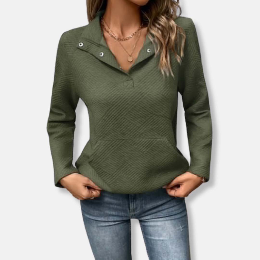 Chloe Cotton Quilted Sweater | Relaxed Fit Collared Sweater