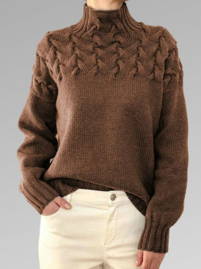Women's Sweater – Wool Blend – Relaxed Fit – Cable Knit – High Neck