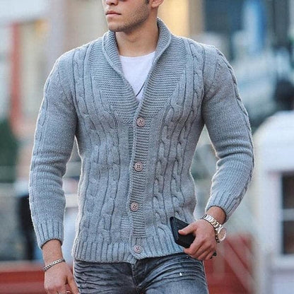Herre Strikket Cardigan - Kabelstrikk - Ullblanding - Slim Fit - Knappelukking